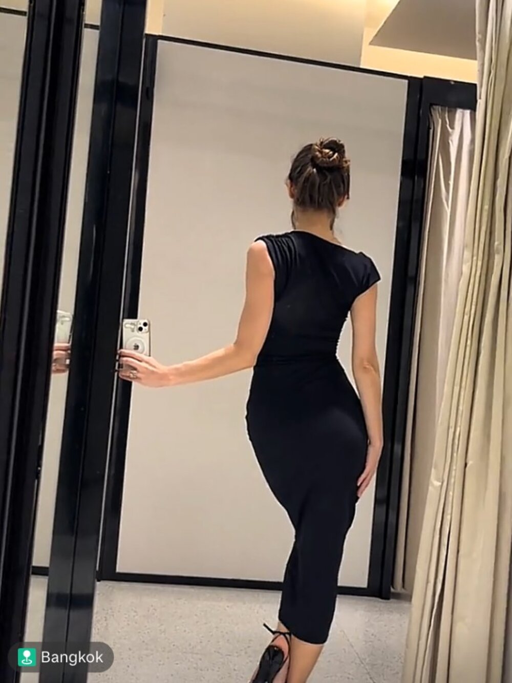 Zara Black Draped Asymmetric Ruched Midi Dress S NWT - Picture 2 of 16